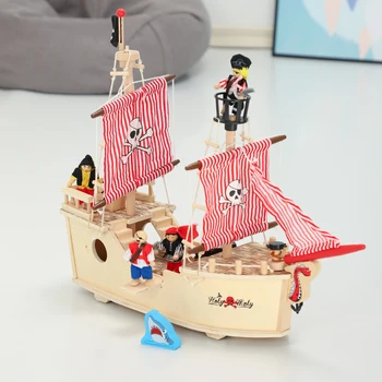 

Multi functional large wooden pirate ship model DIY ship sailboat children's gift puzzle splicing 2-9 years old