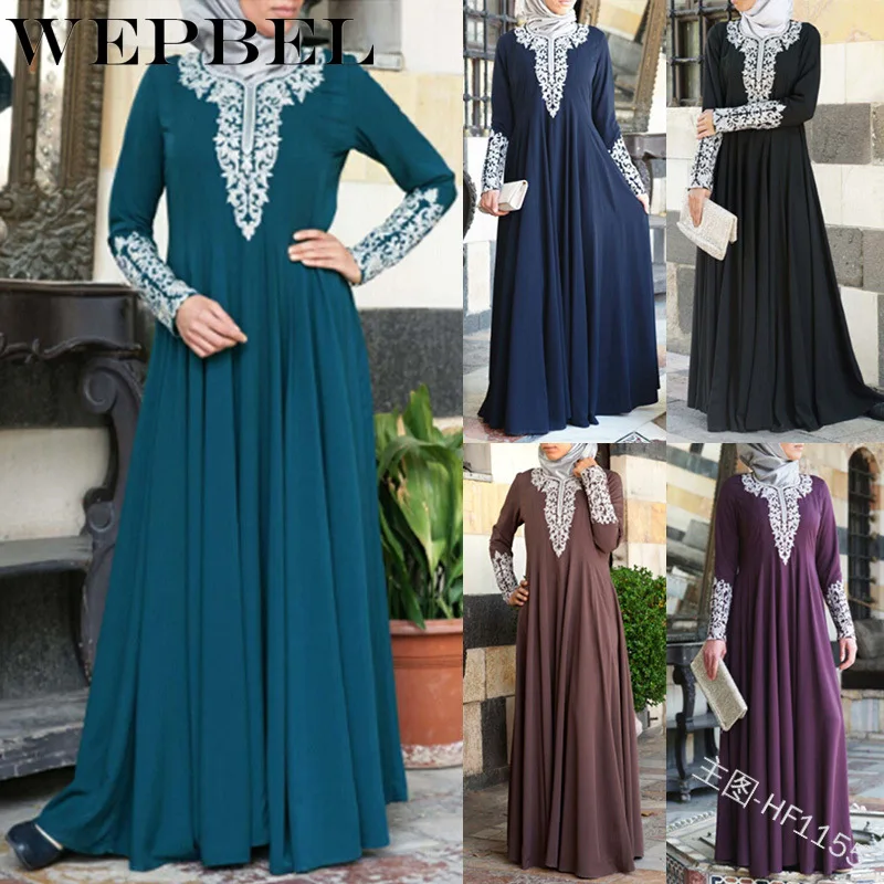 WEPBEL, женское мусульманское платье абайя, длинный рукав, цветочный принт, повседневное, свободное, длинное, для девушек, высокая талия, Макси платья