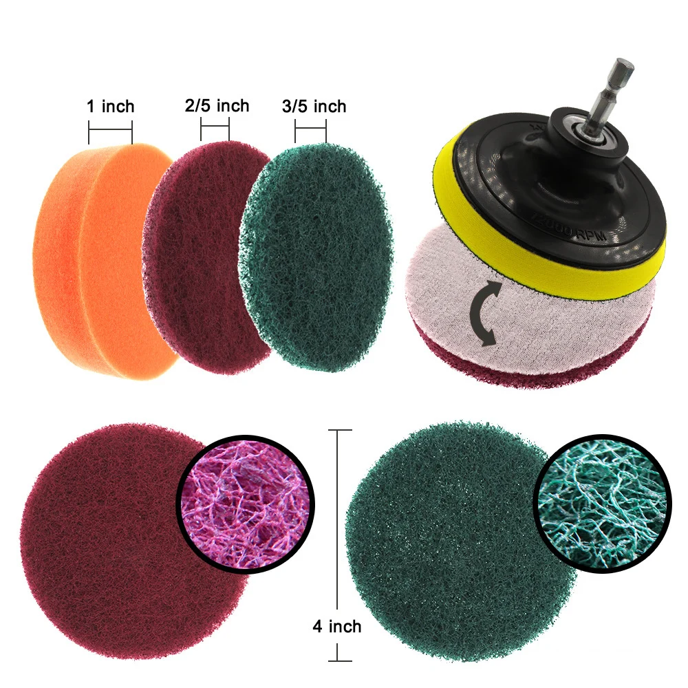 14Pcs Drill Brush Kit,Scouring Pads Combination Scrub Sponge For Bathroom Car