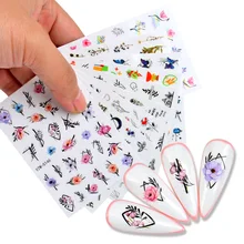 

10PCS New 3D Color Butterfly Flower Nail Art Sticker Face DIY Nail Slider Geometric Shape Letter Nail Art Decal Tool