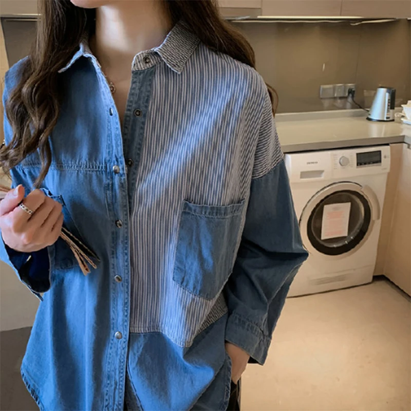 2021 Весна Новый camisa джинсы feminina рубашка хлопок женский с длинным рукавом женские
