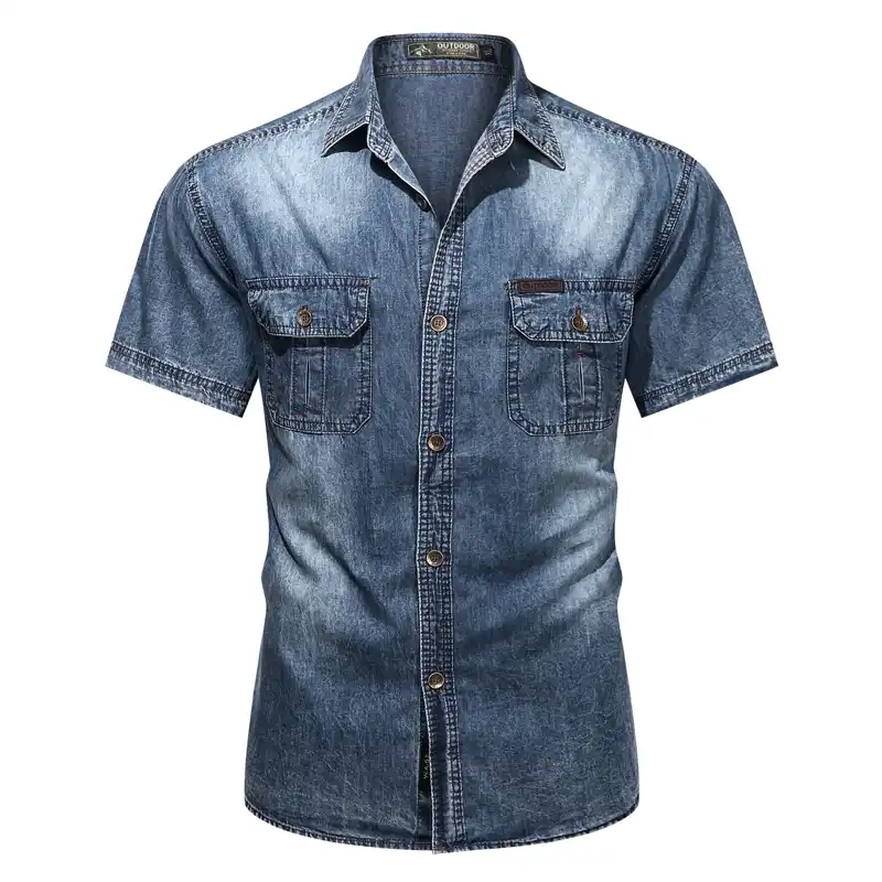21夏男性のスリム薄型シャツブルーカウボーイ半袖シャツファッション無地ビジネスカジュアルtシャツシャツ男性 カジュアル シャツ Aliexpress