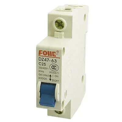 AC 230/400V 25A 6000A 1 P 1-полюсный миниатюрный выключатель din-рейка DZ47-63 C25