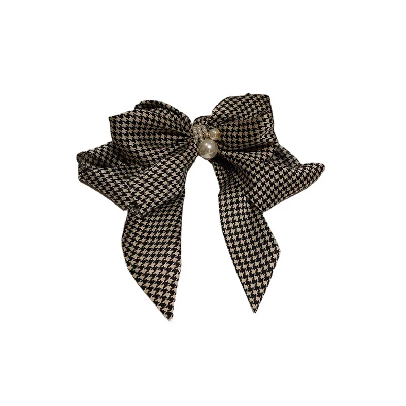 hair clips for long hair New Oversize Bowknot Pearl Barrettes Net Yarn Hairpins Women Houndstooth Hair Clips Ribbon Hair Clips Ponytail Hair Accessories hair clips for women
