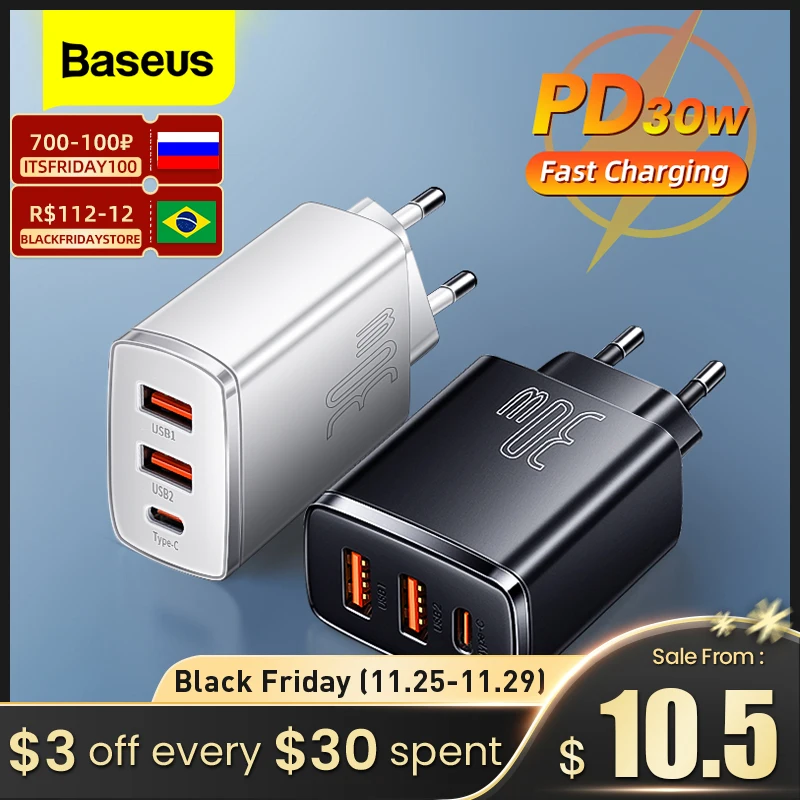 Зарядное устройство Baseus сетевое с USB-портами и поддержкой быстрой зарядки 30 Вт 20 |