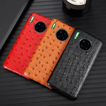 

wlzcyhbd Genuine Cowhide Leather Ostrich Grain Phone Cases For Huawei P30 Pro Mate 30 Pro Fashion Business Thin Couples Cover