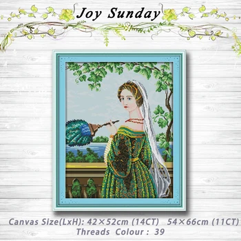 

Green skirt woman reading painting dmc 14CT 11CT counted cross stitch kits embroidery set Needlework Set chinese cross stitch