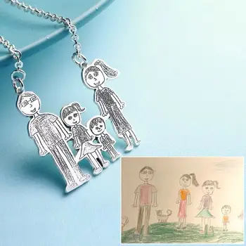 

Customized Children's Drawing Necklace Kid's Child Artwork Personalized Custom Photo Pendant Necklace Jewelry Mother's day Gift