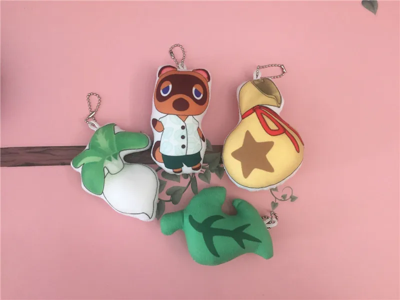 Animal Crossing Plush Keychain Raymond New Horizons Raccoon Leaf Kohlrabi Fossil Amiibo Isabelle Key Bag Pendants Dolls 10pcs  (25)