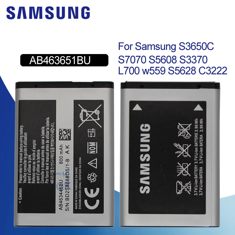

SAMSUNG Original Battery AB463651BU For Samsung W559 S5620I S5630C S5560C S5610 C3370 C3200 C3322 C3518 J808 F339 S5296 L708E