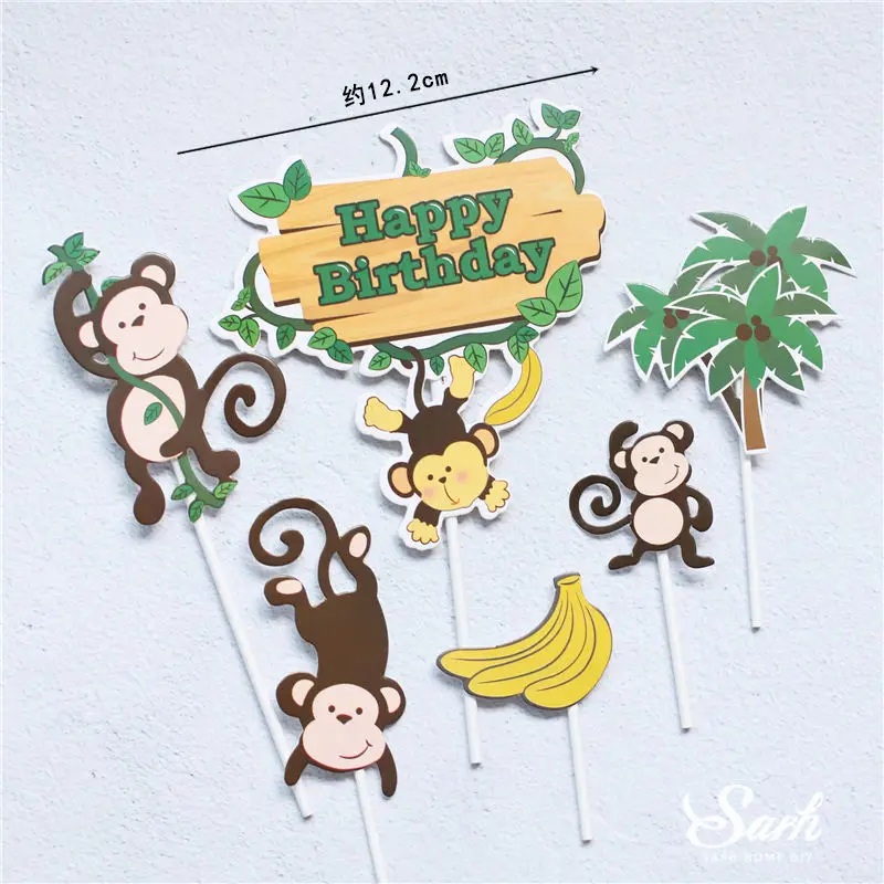Banana monkey set Олень панда обезьяна качающаяся голова украшение дерево кролик счастливое украшение для именинного торта для свадьбы или «нулевого дня рождения» мальчик девочка приятные подарки - Цвет: Banana monkey set