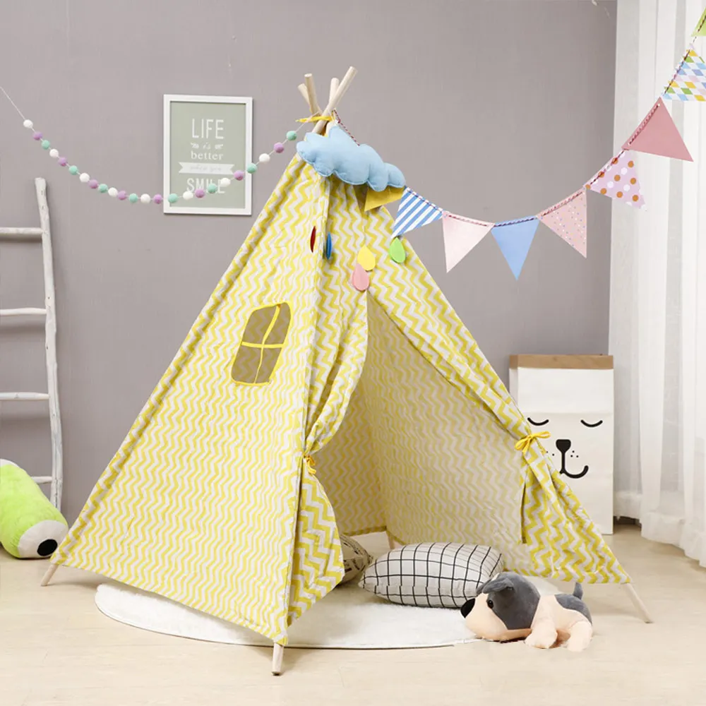 1,35 м детская палатка Tipi, детская Вигвама, хлопок, холст, вигвам, 10 видов, детский вигвам, игрушки Tipi для девочек, игровой домик, большая детская палатка - Цвет: WJ3688E