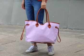

Sample Large Seersucker Tote Bag Trimmed With Round Handle ,Seersucker Tote With Snap Closure DOM109430