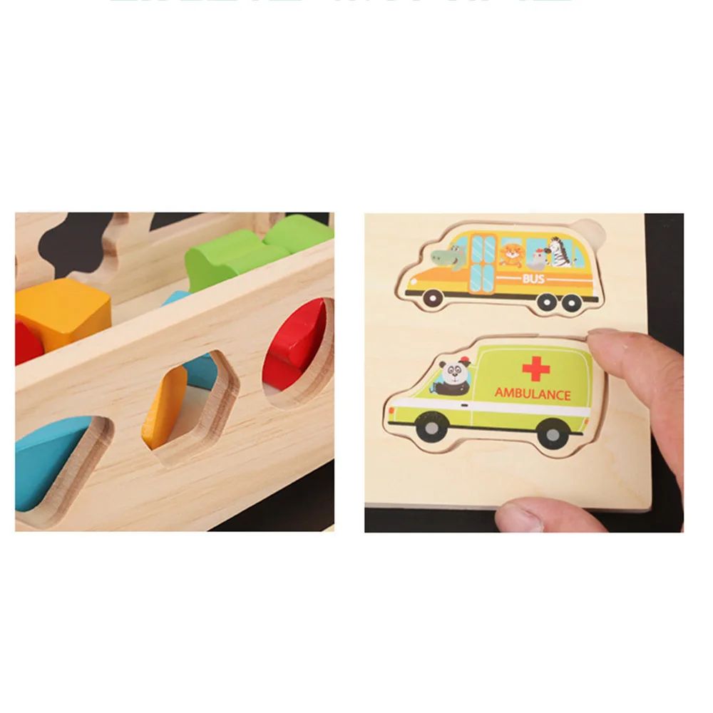 Детские деревянные строительные блоки, головоломка, игрушечный трейлер, Сортировочная форма, игрушки, головоломка для детей, раннее образование, Когнитивная игрушка для детей, подарок