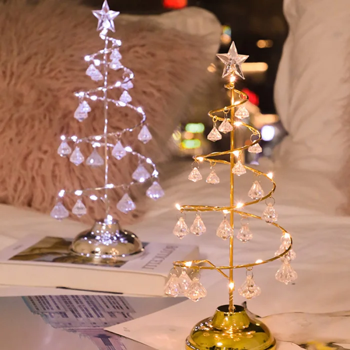 Светодиодный хрустальный светильник для рождественской елки на батарейках, украшение для стола, окна для дома и офиса
