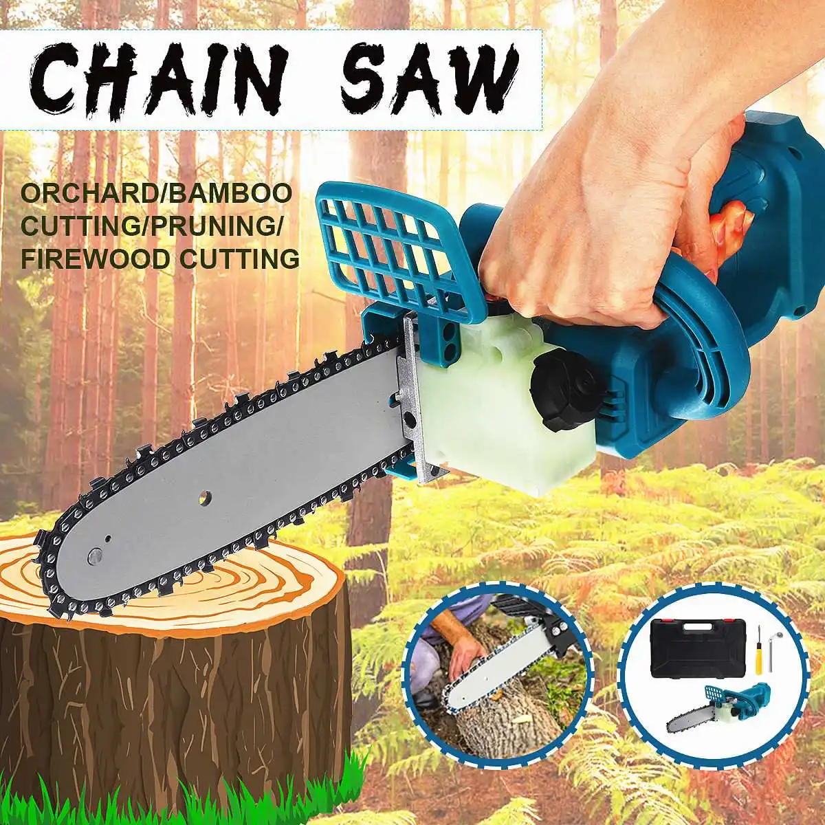 2000W 8inch Cordless Electric Saw Chainsaw Bracket Brushless Wood Cutting Machine Power Tools Without Battery For Makita Battery