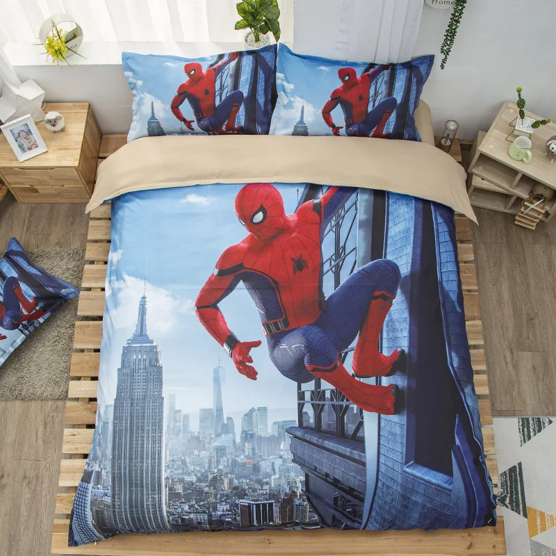 Superhero Fight Spiderman Duvet Cover Set Thicken 3D Character Pillowcases Twin Full Queen King Boys Adult Bedding | Мать и ребенок