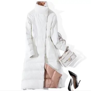 

Plus size 3XL!Winter White Duck Down Jackets Padded Double Wear Down Coat Women Fashion Elegant Double-breasted Long Parka Coat