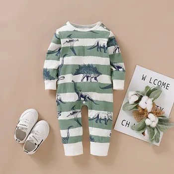 

Fall Winter New Infant Baby Romper Jumpsuit Boy Girls Long Sleeve Dinosaur Striped Print Romper Jumpsuit Clothes 30