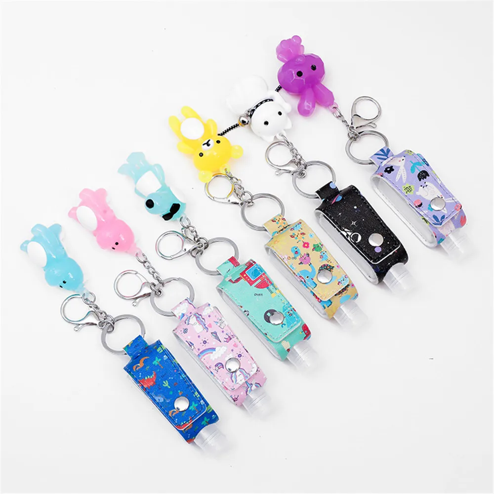 

30ml Hand Sanitizer Dispenser Mini Printed Leather Case Empty Refillable Bottle Perfume Gel Holder Portable Bag Pendant Keychain