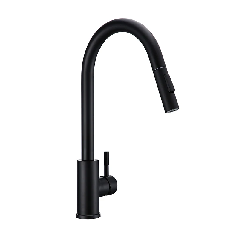 Matte black Smesiteli матовый черный на одно отверстие с одной ручкой индукционный кухонный кран из латуни для горячей и холодной воды выдвижной кран для раковины - Цвет: Matte black