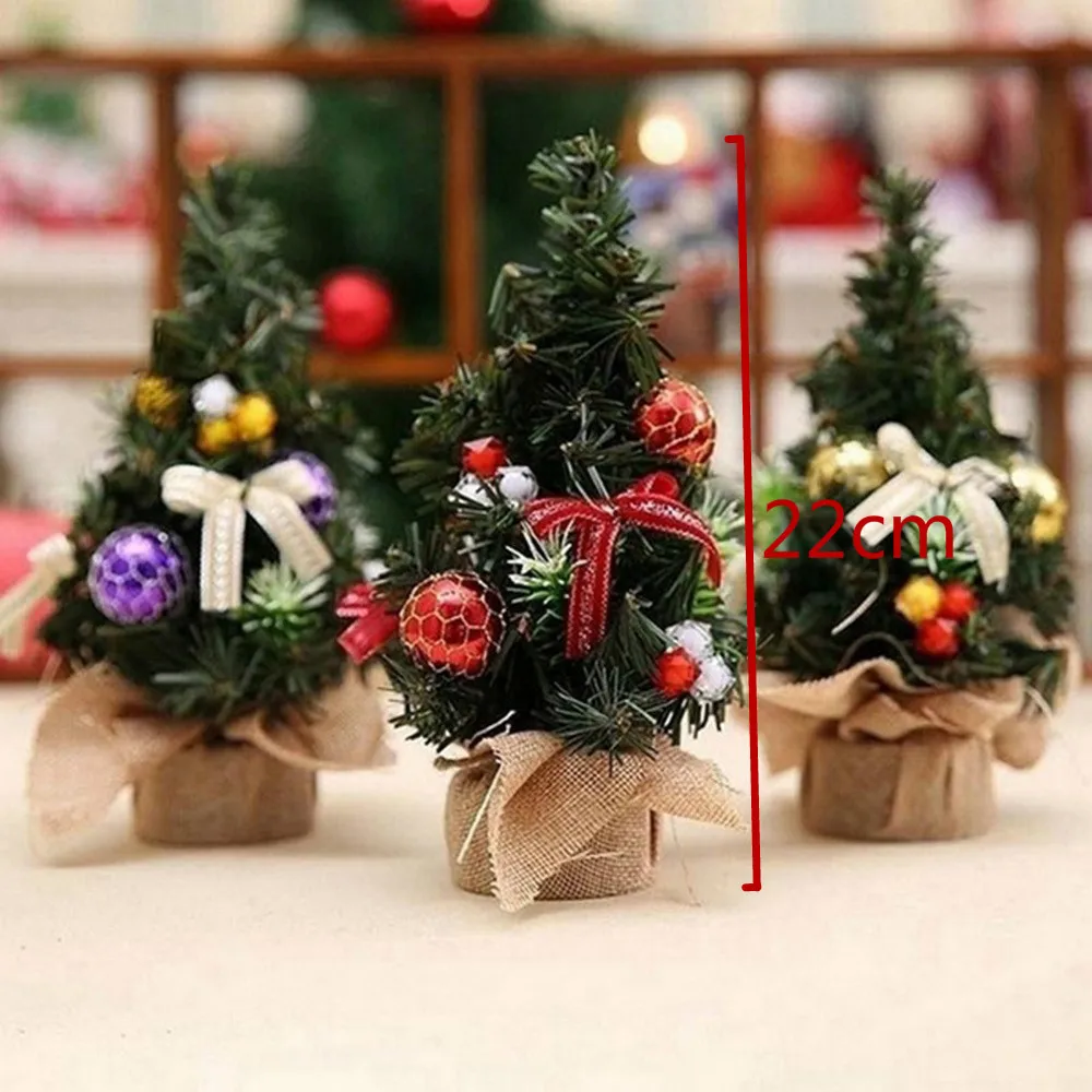 9 Styles 22cm Mini Christmas Tree with Ribbon Bow Ornaments Party Xmas Day New Year Room Table Holiday Decoration Festival Decor