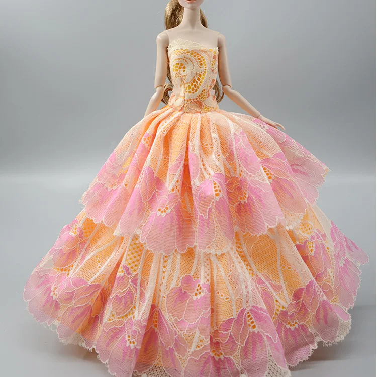Doll Flower Dress Lace Party Evening Gown Princess Clothing Outfit Accessories For 1/6 Dolls Girl Christmas Gifts DIY Toy | Игрушки и