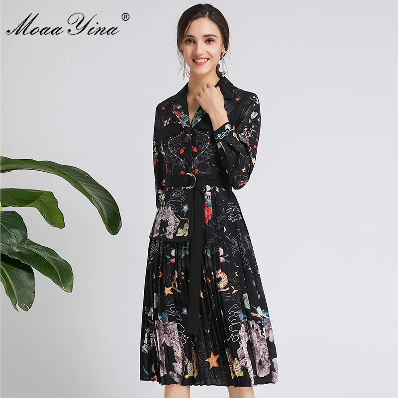 

MoaaYina Fashion Designer dress Spring Autumn Women's Dress Long sleeve Lace-Up Print Elegant high quality Dresses