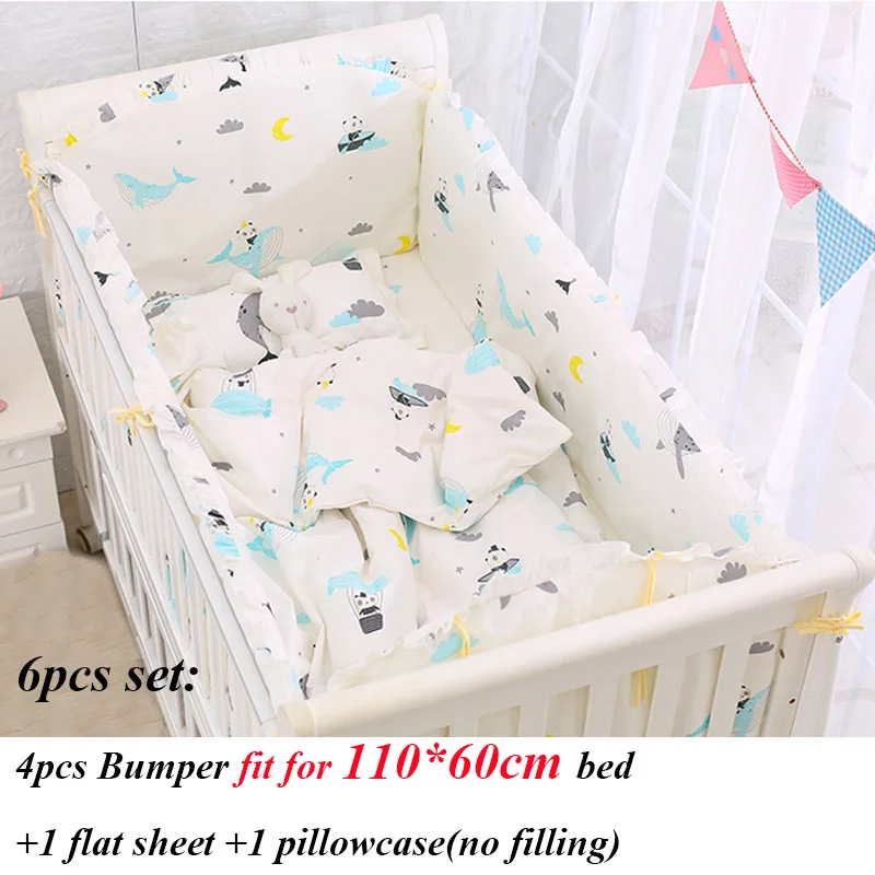 6pcs set-110X60cm Хлопковый комплект постельного белья для детей, хлопковый комплект детских кроваток с бампером, Настраиваемые детские постельные принадлежности - Цвет: 6pcs set-110X60cm