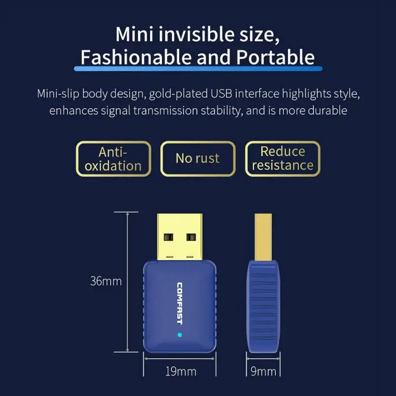COMFAST CF-726B Mini USB 650 Мбит/с беспроводной WiFi адаптер приемник 5,8 ГГц Bluetooth 4,2 Двухдиапазонная сетевая карта для ПК ноутбука