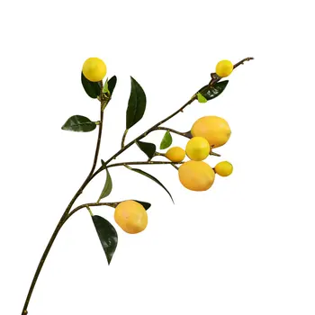 

1pcs Simulation Green Plant Artificial Fruit Flower Yellow Simulation Lemon Fruit Tree Branch For Home Table Diy Decoration