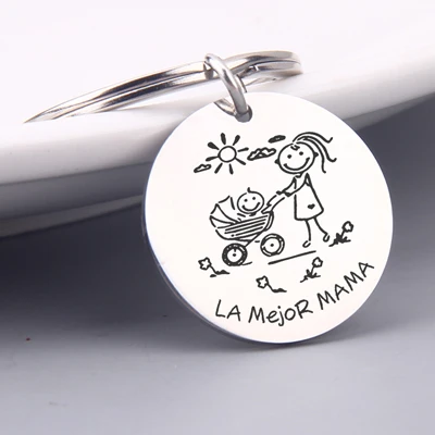 sliver Испанский круглый брелок с надписью «LA Mejor MAMA'' брелок подарки для мамы шикарная Ювелирная ключница аксессуар на День Матери - Цвет: sliver