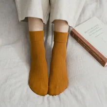 5 пар, однотонные женские теплые носки с отворотами, женские хлопковые носки средней длины, модные кружевные гольфы, женские хлопковые носки, calcetines# T
