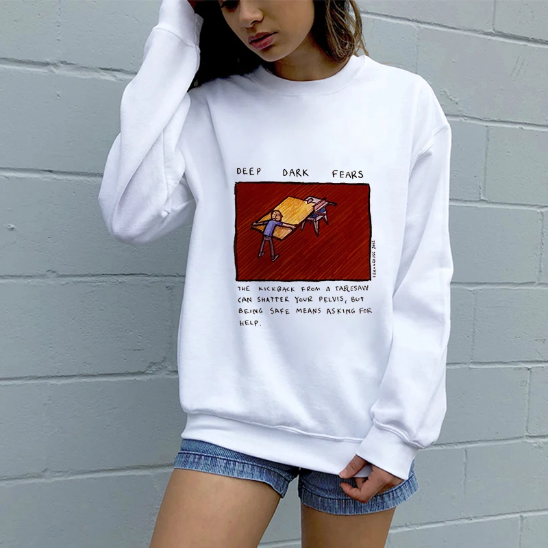 

Kpop Women Hoodie Harajuku Kawaii Casual Ulzzang Pullover Long Sleeve Spoof Deep Dark Fears Print Plus Size Top Sweatshirt Hoody