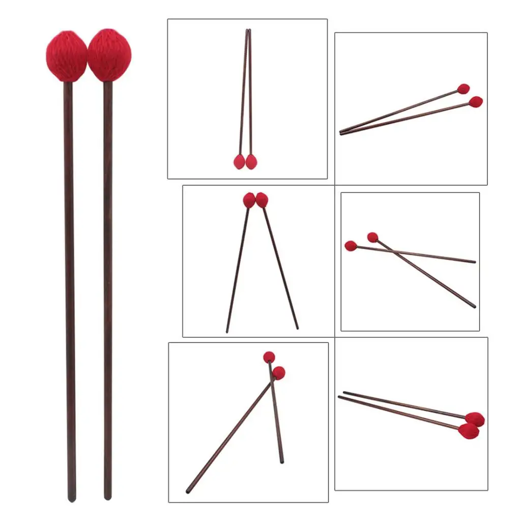 Средний Marimba Mallets-красная пряжа голова Твердые Мягкие кленовые ручки 425 мм длиной
