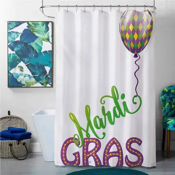 

Shower Curtains That are Very Fancy Mardi Gras,Illustration of Cartoon Mardi Gras Color Balloon with Swirl Ribbon,Purple Green