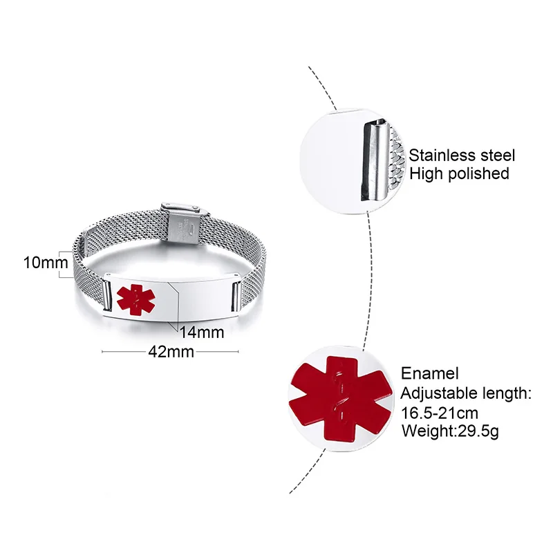 Benutzerdefiniertes medizinisches Alarm-Mesh-Armband, ID