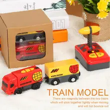 Детский Электрический игрушечный поезд с дистанционным управлением, модель с магнитным поездом, паровозик, игра для Томаса, деревянный трек, игрушки для детей