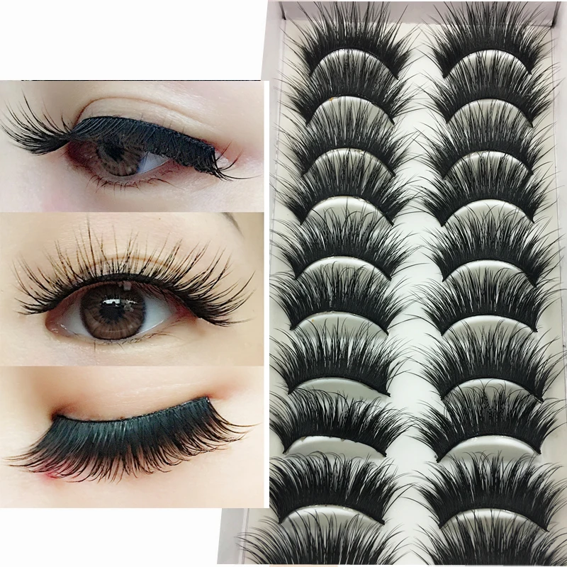 

YOKPN Natural Thick False Eyelashes 10 Pairs Exaggerated Performance Fake Eyelashes Handmade Eye Lashes Black Stalk Makeup Tools