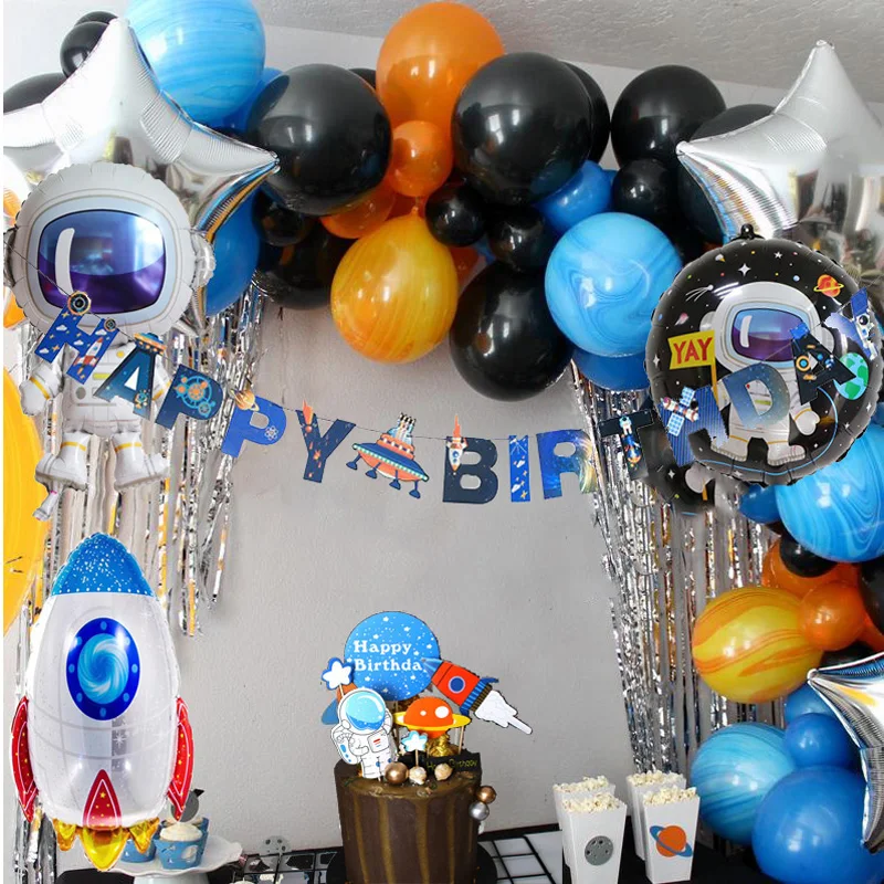 

Outer Space Birthday Party Decorations Solar System Planets Happy Birthday Banner Galaxy Astronaut theme Cake Toppers decor
