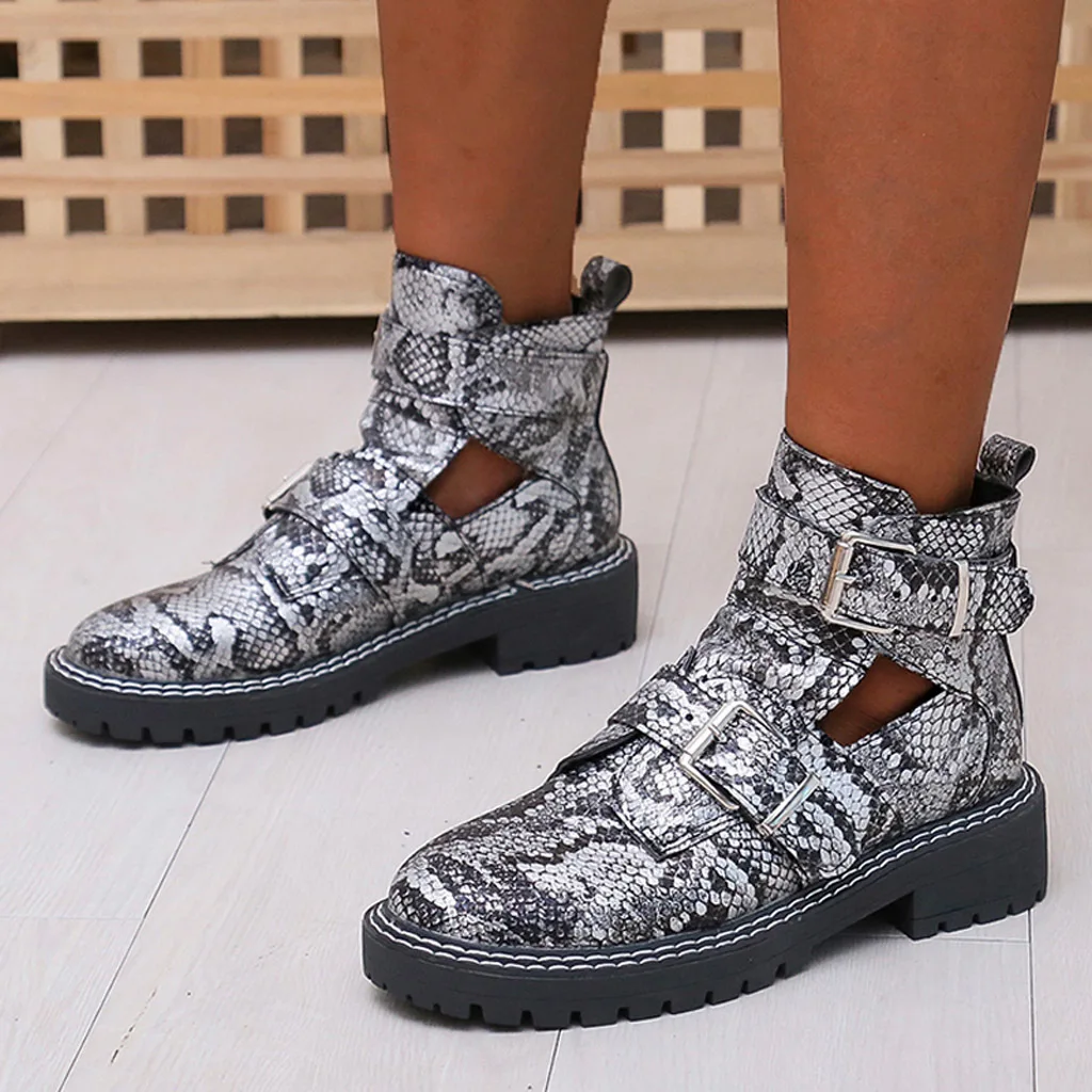 Size35-43 ботильоны с круглым носком на квадратном каблуке женская пикантная повседневная обувь, Пряжка Леопард женские модные Нескользящие ботинки на низком каблуке