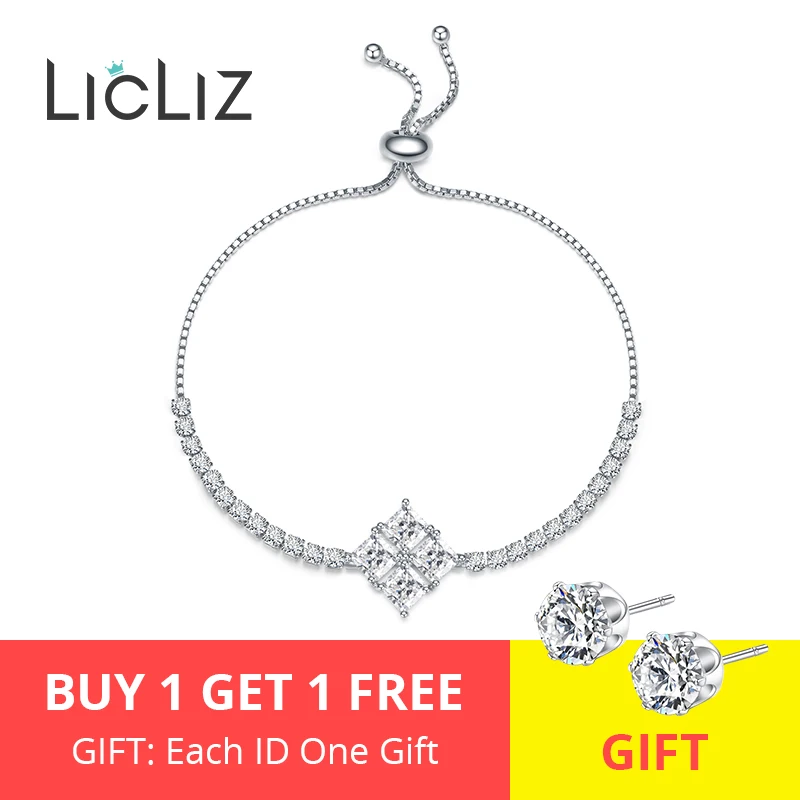 LicLiz модные уникальные квадратные регулируемые браслеты для женщин с геометрическим цирконием и цепочкой из белого золота LUB0203