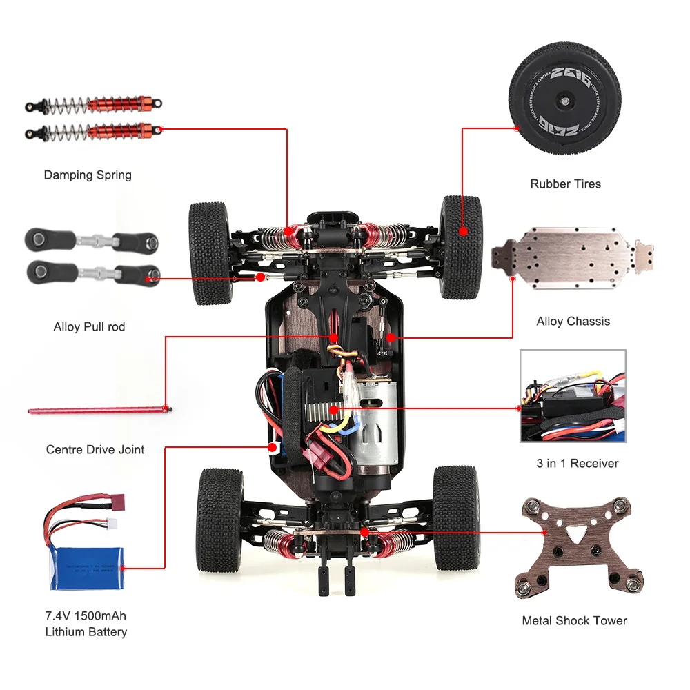 Wltoys XKS 144001 Радиоуправляемый автомобиль 60 км/ч высокая скорость 1/14 2 4 ГГц Багги 4WD