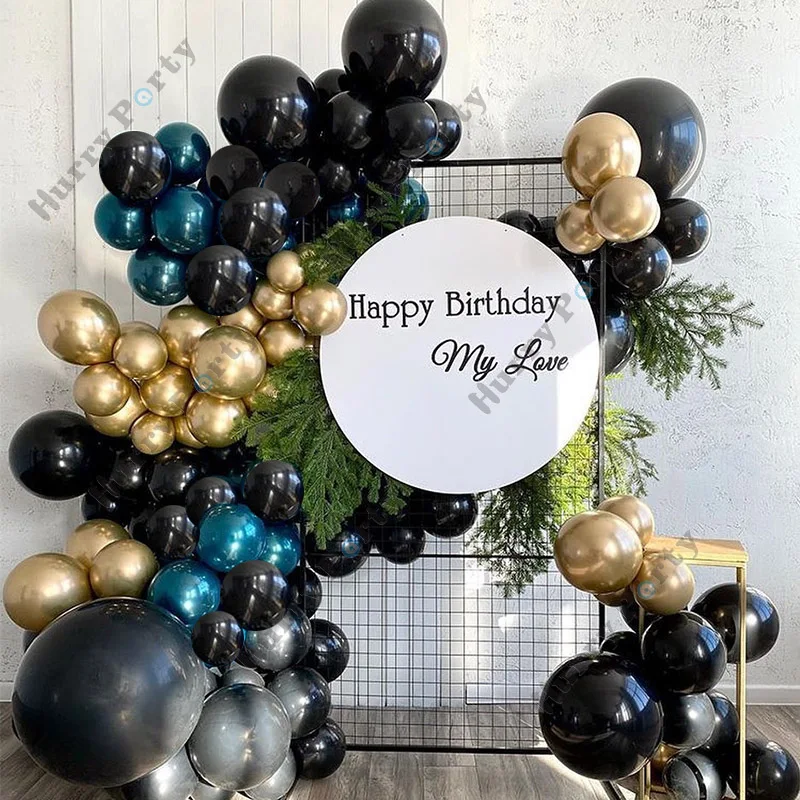 100 шт. хромированные воздушные шары гирлянда Арка Черный металлик золото Свадьба