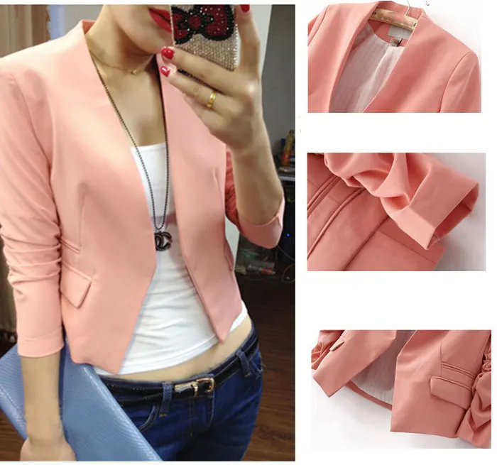 Women Blazers And Jackets Pink Short Candy Color Blazer Office Ladies Jacket Blazer Feminino Women's Tops Blazers Mujer