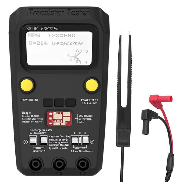 ESR02PRO-Black-Clip BSIDE ESR02PRO цифровой Транзистор тестер SMD диодные компоненты Триод сопротивления, емкости и индуктивности мультиметр ESR метр - Цвет: ESR02PRO-Black-Clip