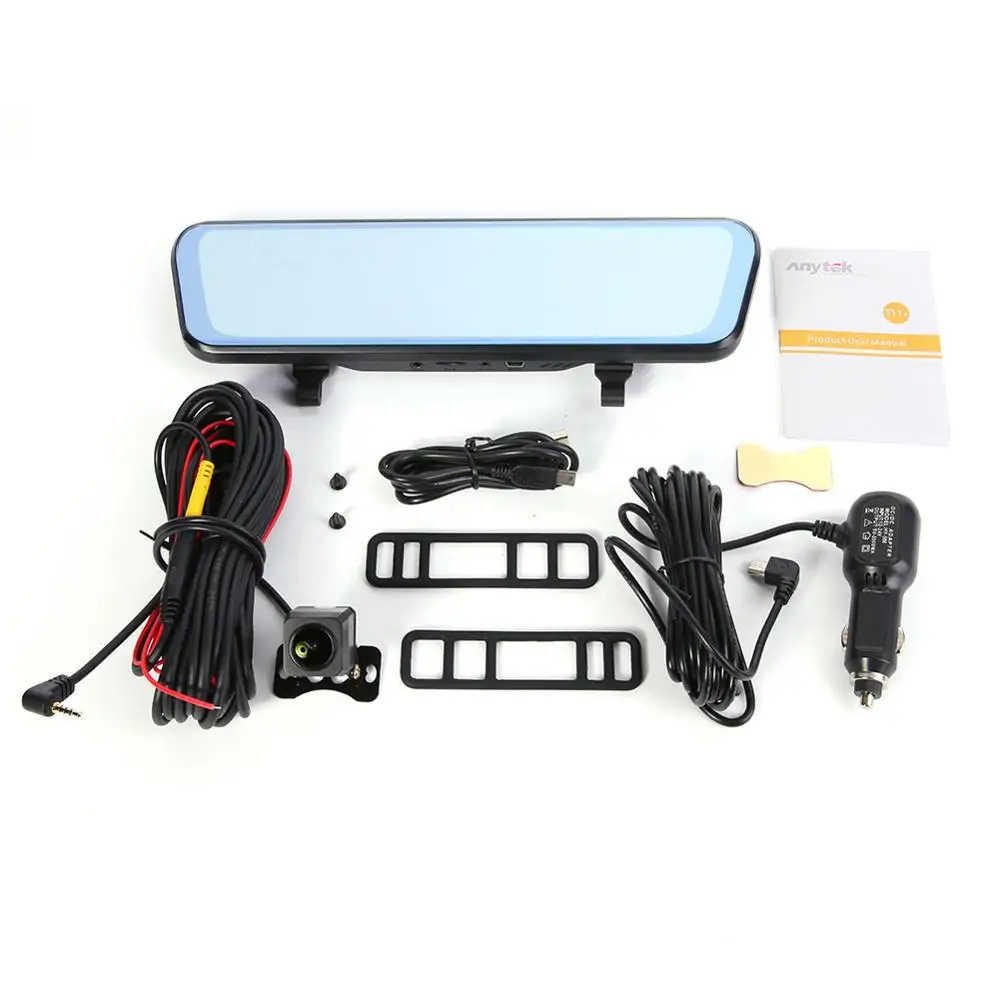 Anytek T11 9.66In 150 градусов Сенсорное Автомобильное зеркало заднего вида DVR камера 720p двойной объектив ADAS Dash Cam Вождение видео рекордер g-сенсор - Название цвета: w Back camera 16G TF