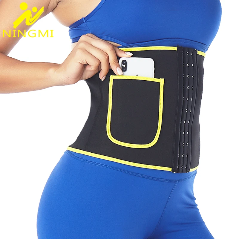 NINGMI Women Modeling Belt Waist Trainer Slimming Body Shaper Neoprene Sauna Strap with Phone Pocket Shapewear Pulling Underwear spanx shorts