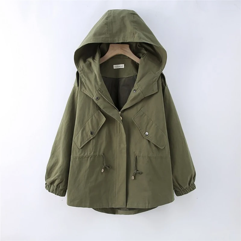 

Autumn New Korean Version of The Loose Large Size Women's Art Leisure Drawstring A Version of The Hooded Windbreaker Coat Female