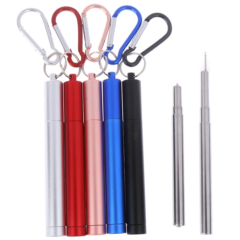 Reusable Collapsible Metal Drinking Straw With Brush Portable straw Stainless Steel Telescopic Drinking Straw For Travel